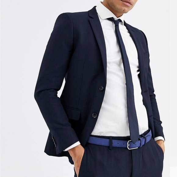 Topman Skinny Suit Jacket in Navy - Picture 1 of 5